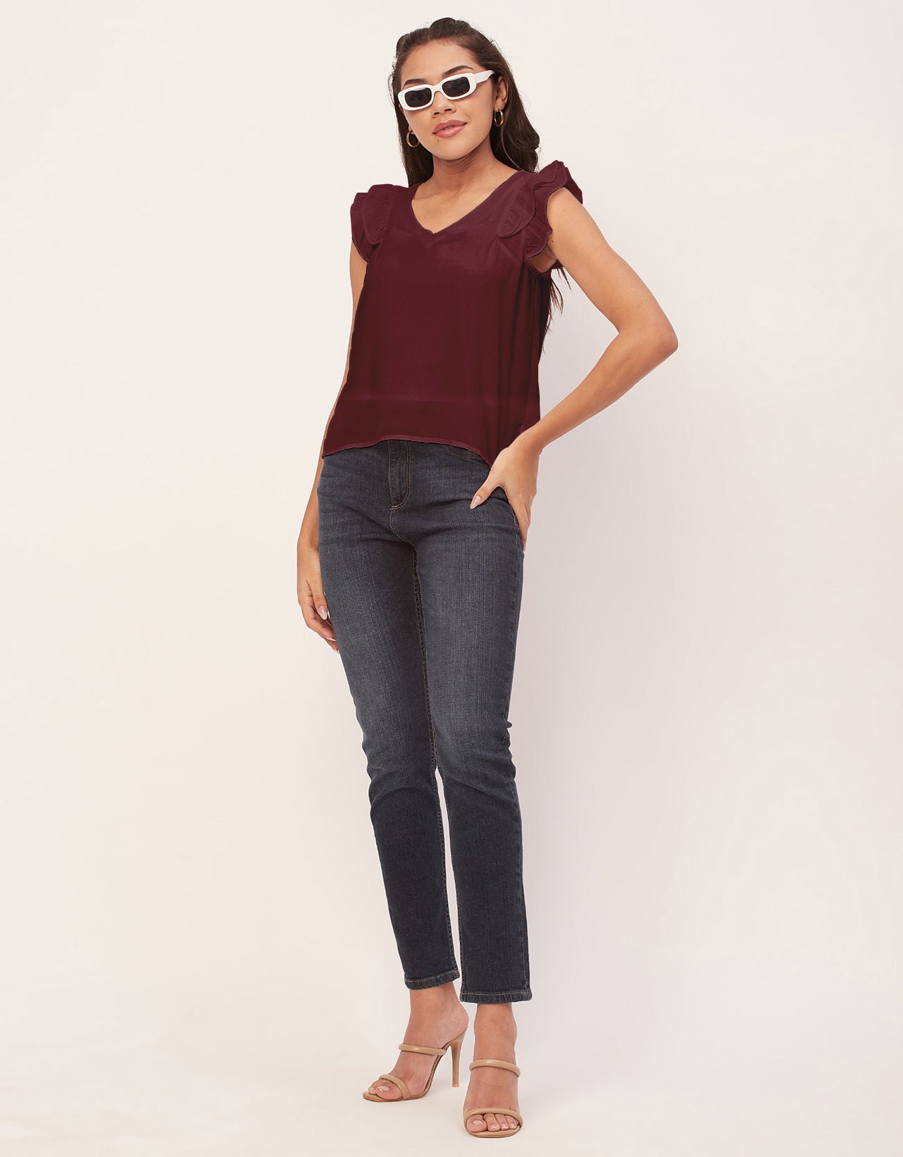 Flutter Sleeve V-Neck Crop
