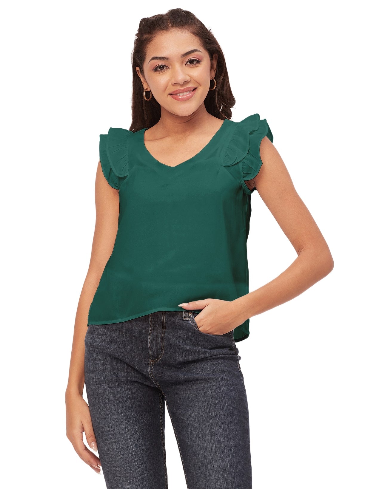 Flutter Sleeve V-Neck Crop