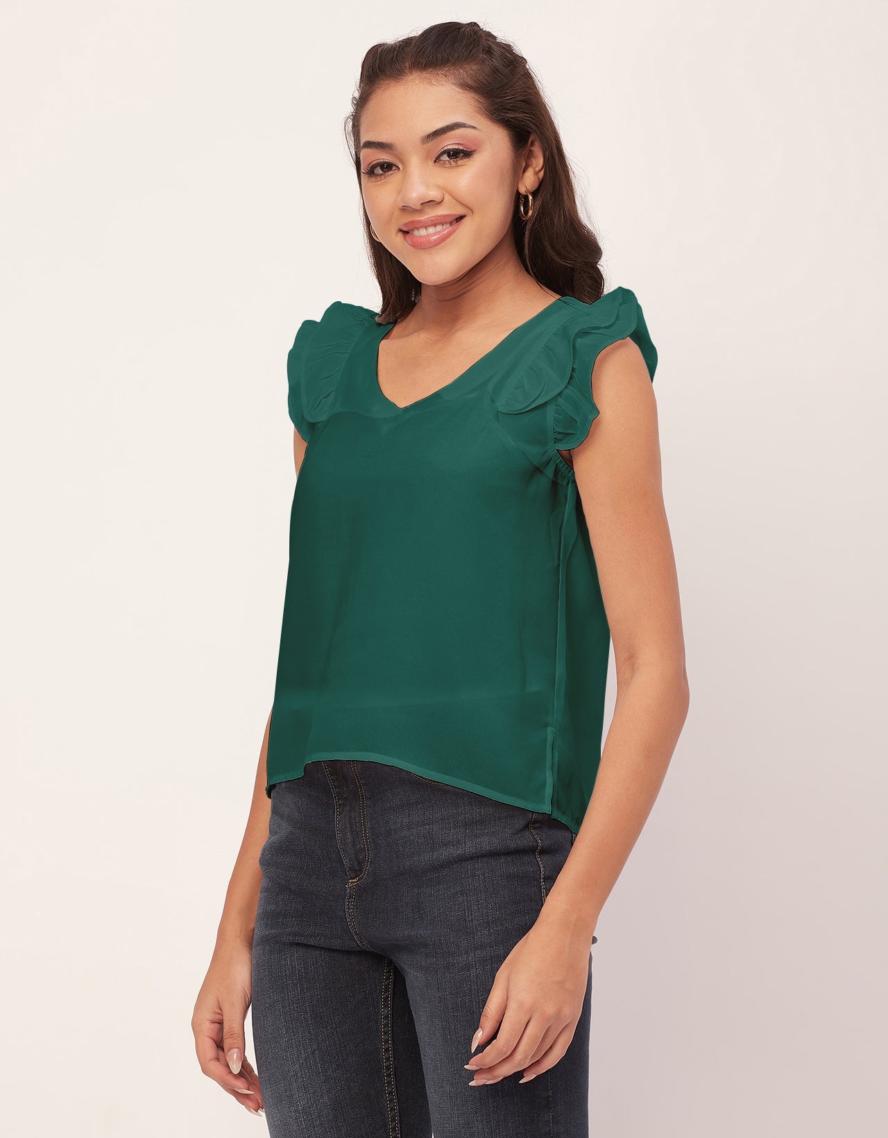 Flutter Sleeve V-Neck Crop