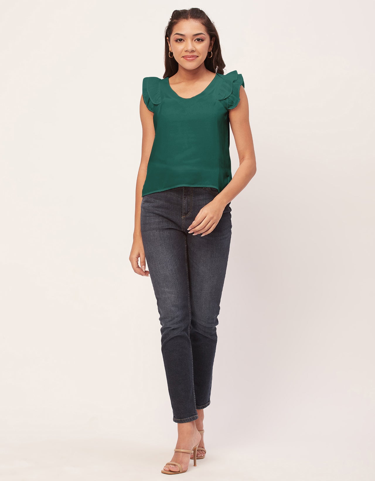 Flutter Sleeve V-Neck Crop