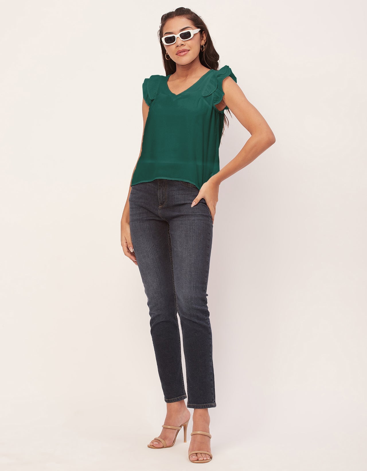Flutter Sleeve V-Neck Crop