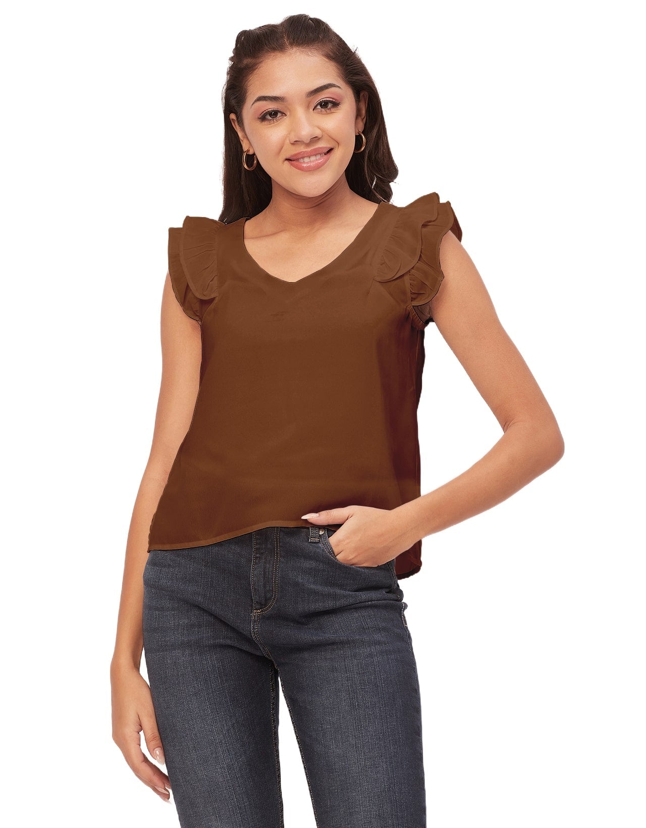 Flutter Sleeve V-Neck Crop
