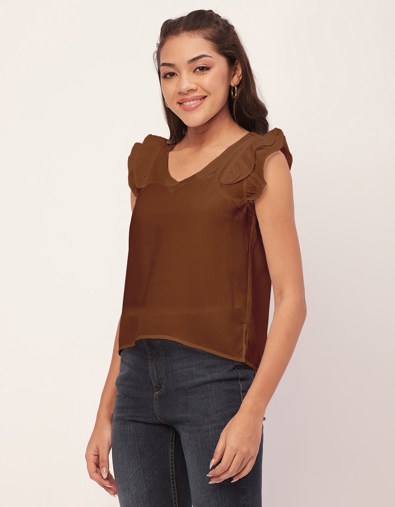 Flutter Sleeve V-Neck Crop