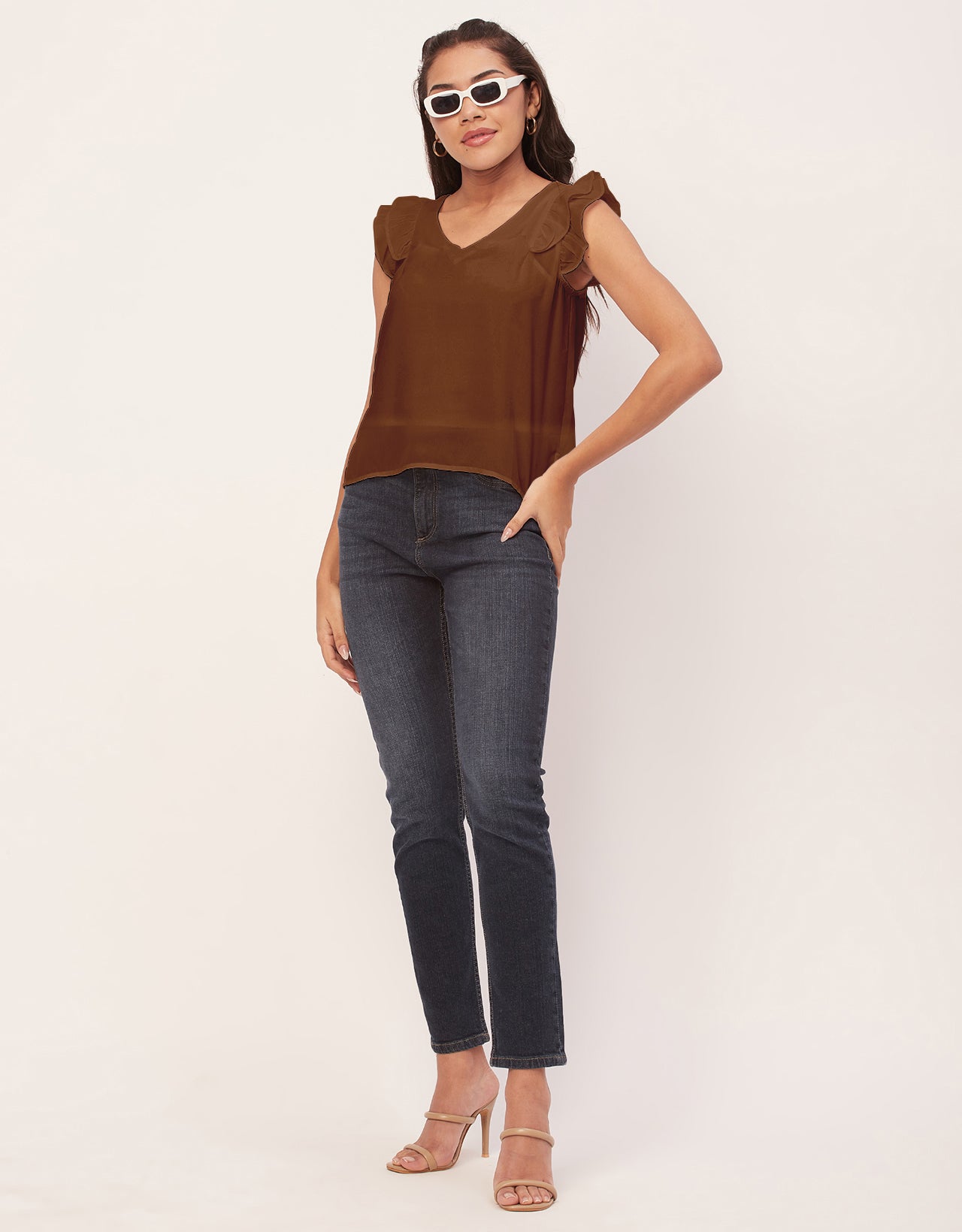 Flutter Sleeve V-Neck Crop
