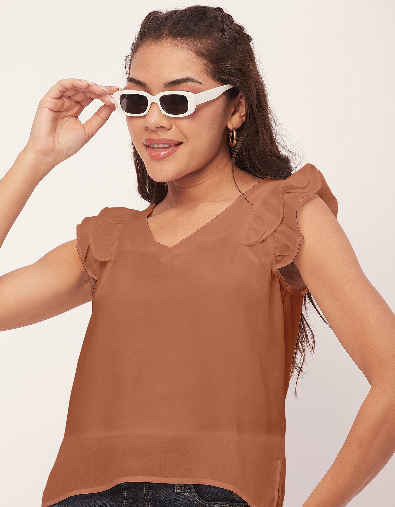 Flutter Sleeve V-Neck Crop