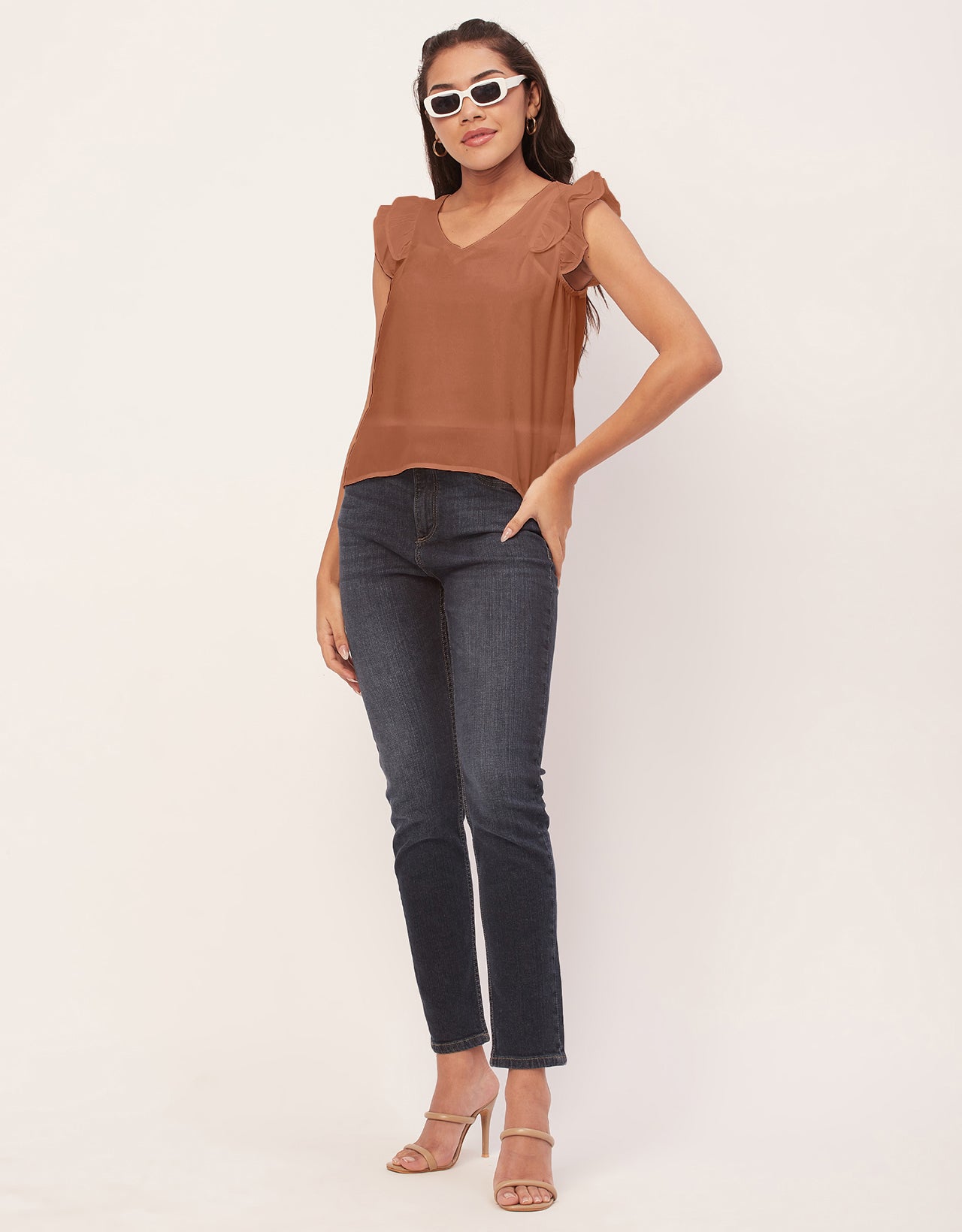Flutter Sleeve V-Neck Crop