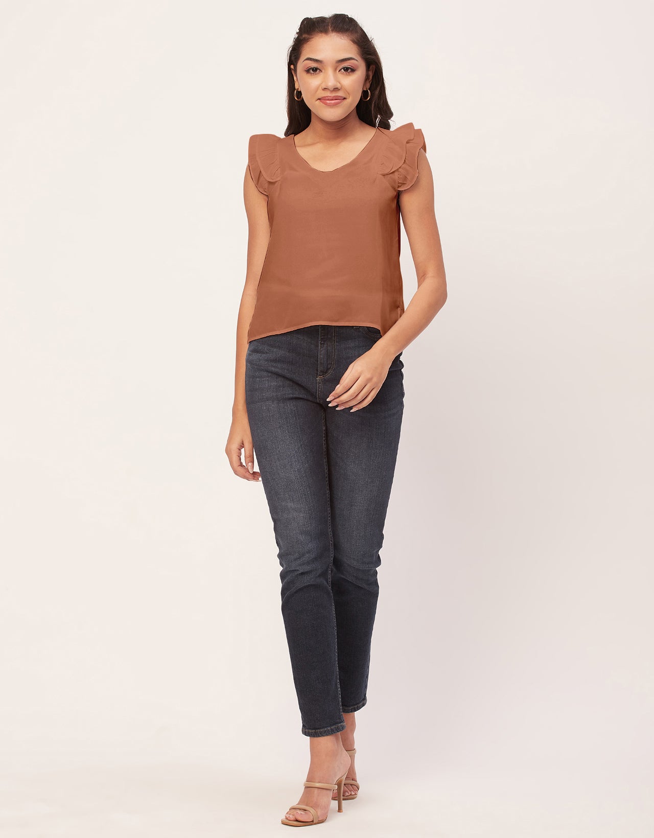 Flutter Sleeve V-Neck Crop