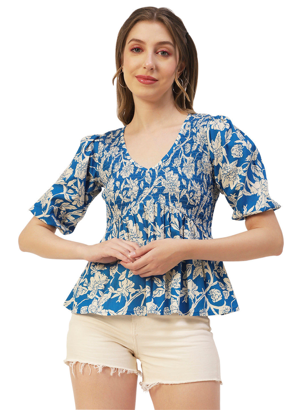 Smocked Elbow Sleeve Top