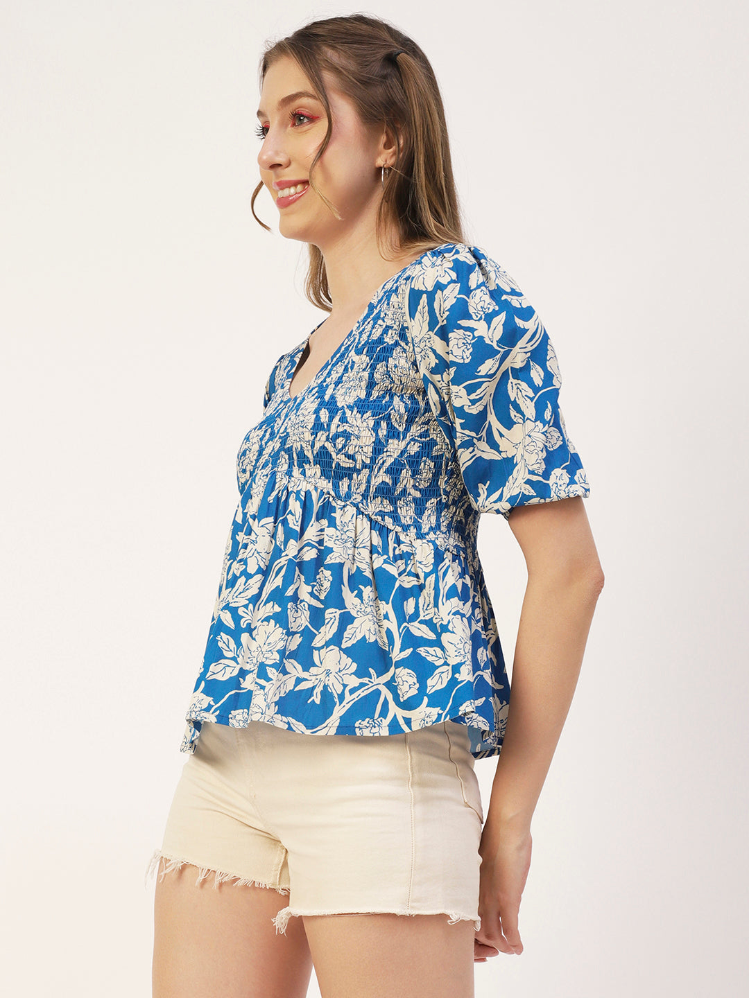 Smocked Elbow Sleeve Top