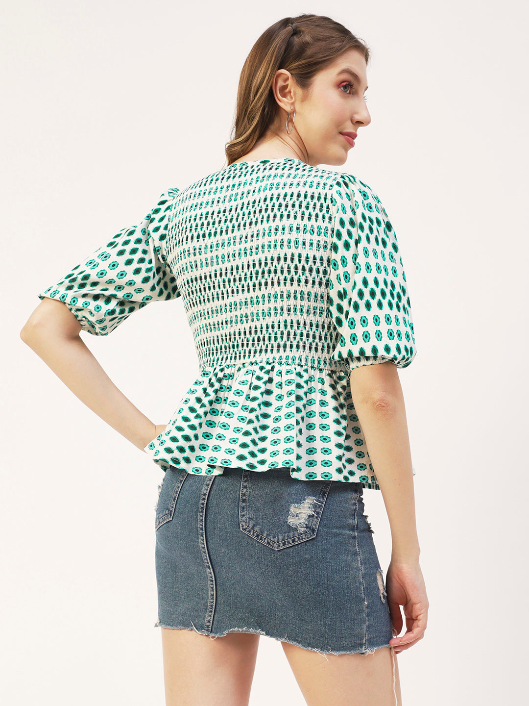 Smocked Elbow Sleeve Top