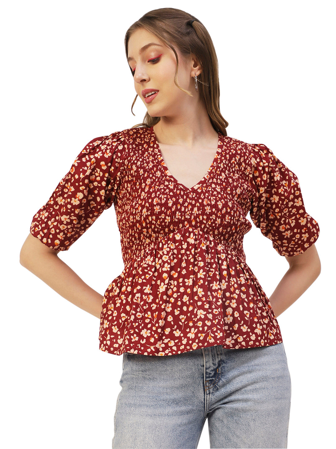 Smocked Elbow Sleeve Top