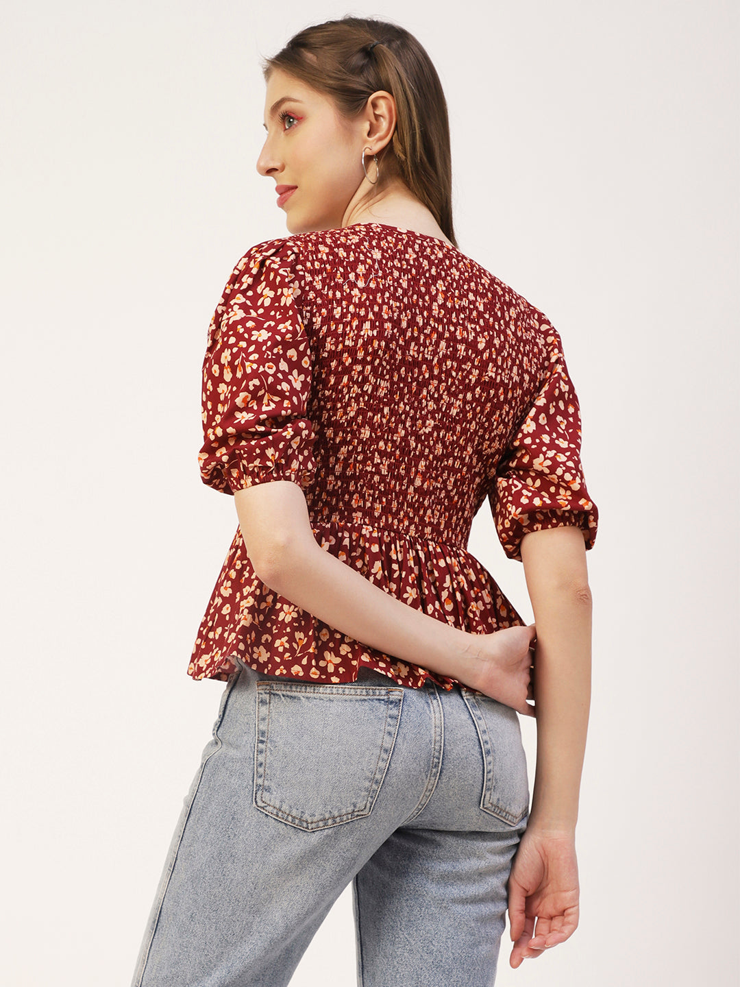 Smocked Elbow Sleeve Top