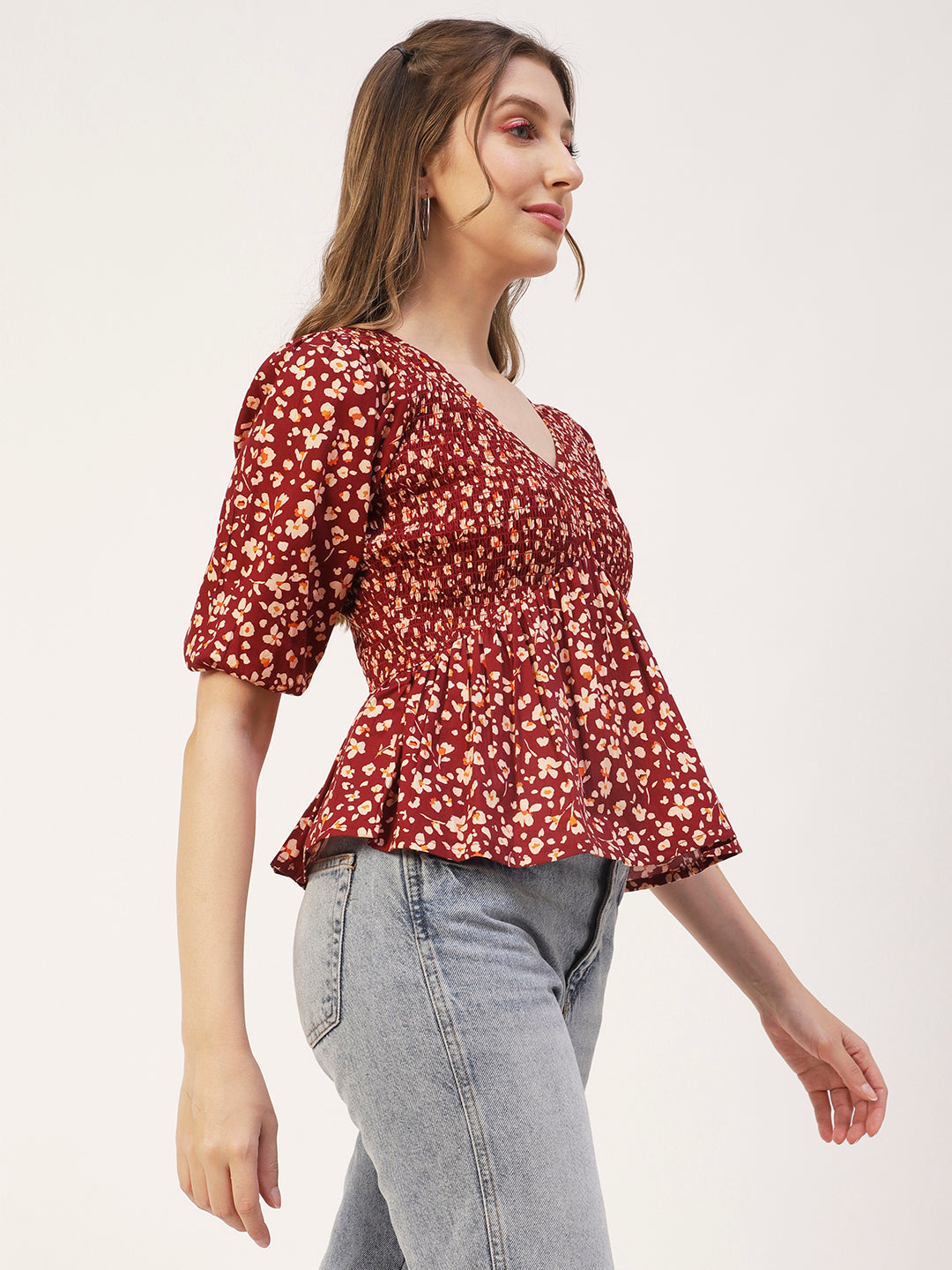 Smocked Elbow Sleeve Top