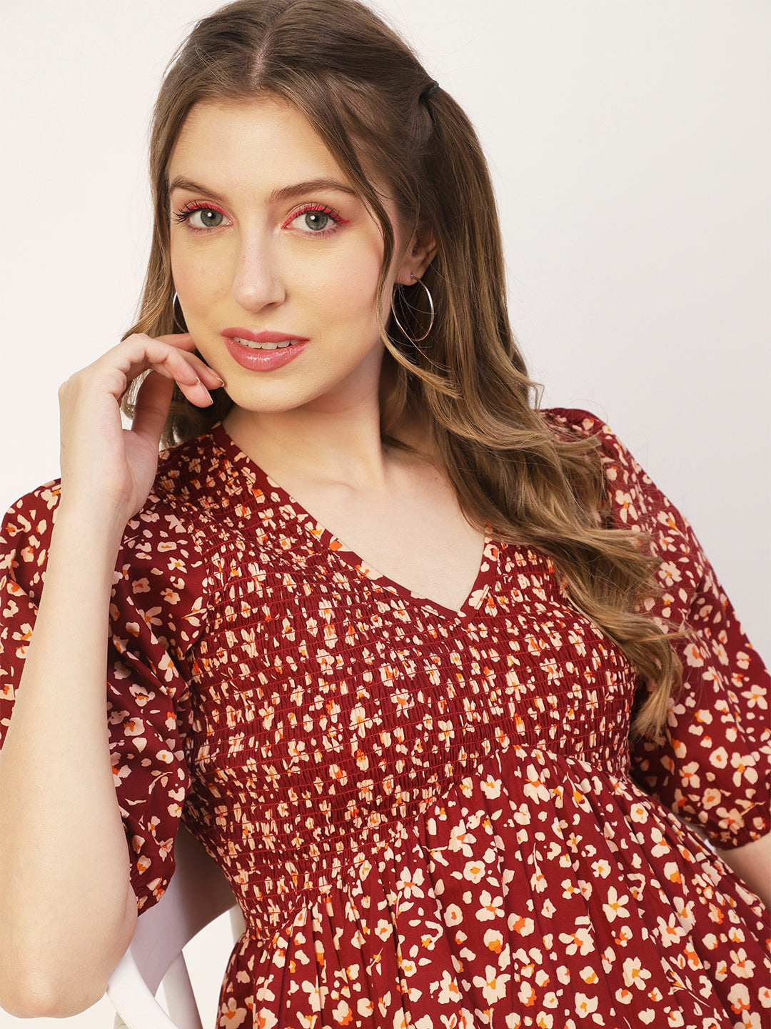 Smocked Elbow Sleeve Top