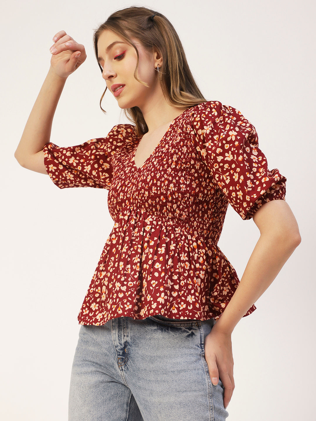 Smocked Elbow Sleeve Top