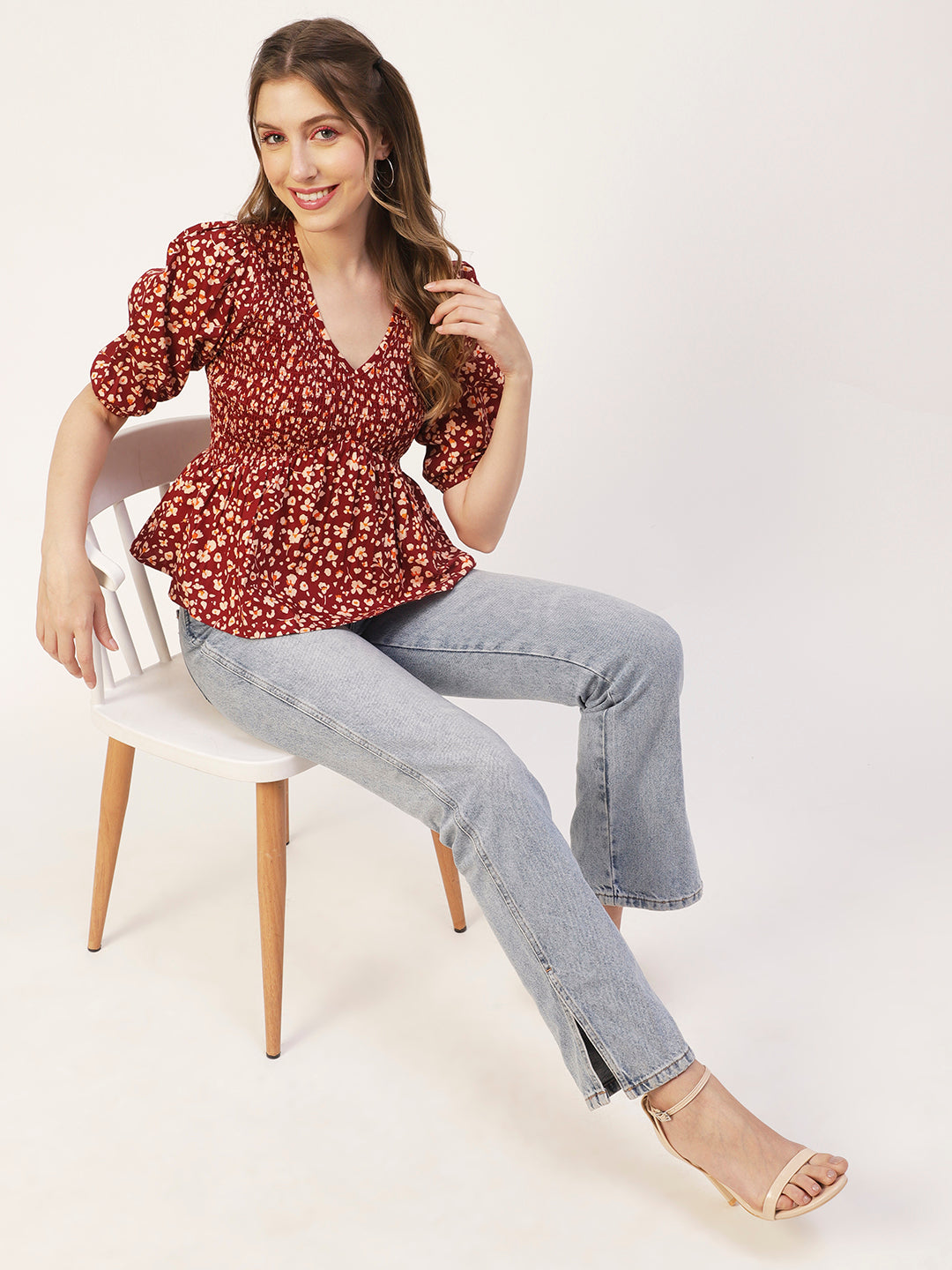 Smocked Elbow Sleeve Top