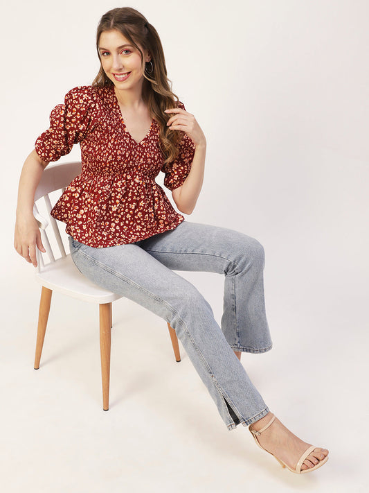 Smocked Elbow Sleeve Top