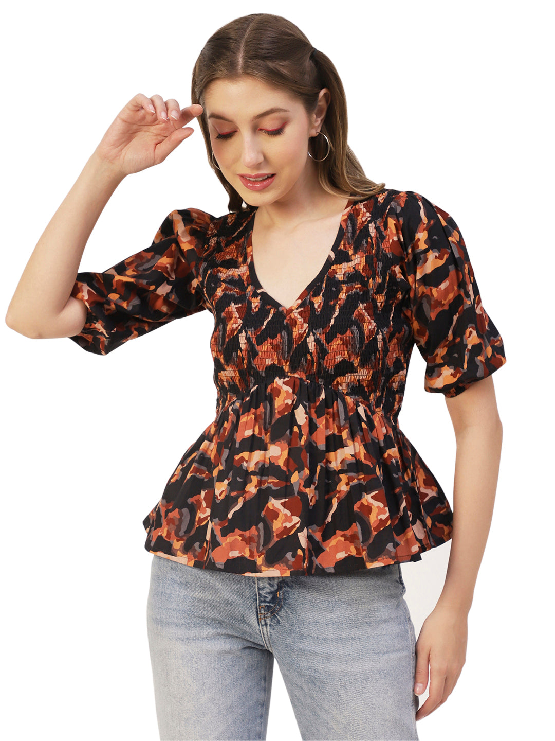Smocked Elbow Sleeve Top