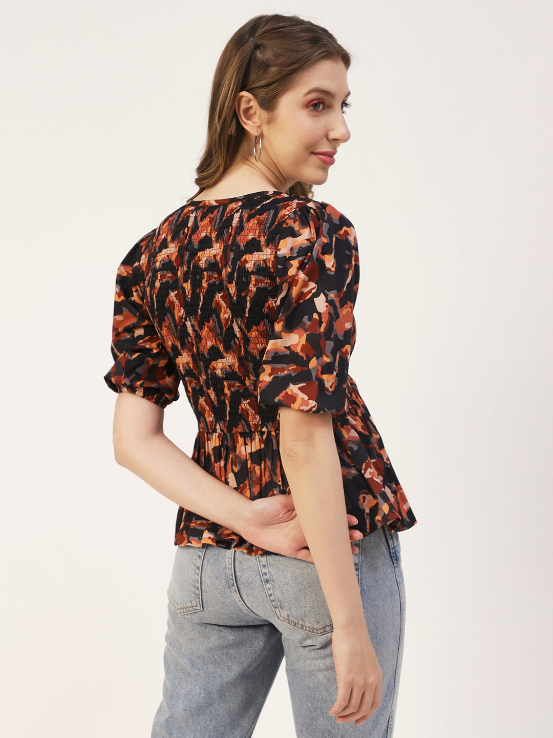 Smocked Elbow Sleeve Top
