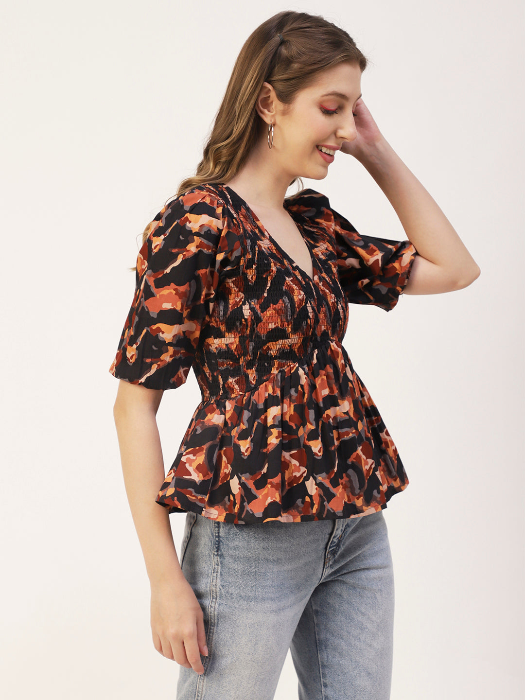 Smocked Elbow Sleeve Top
