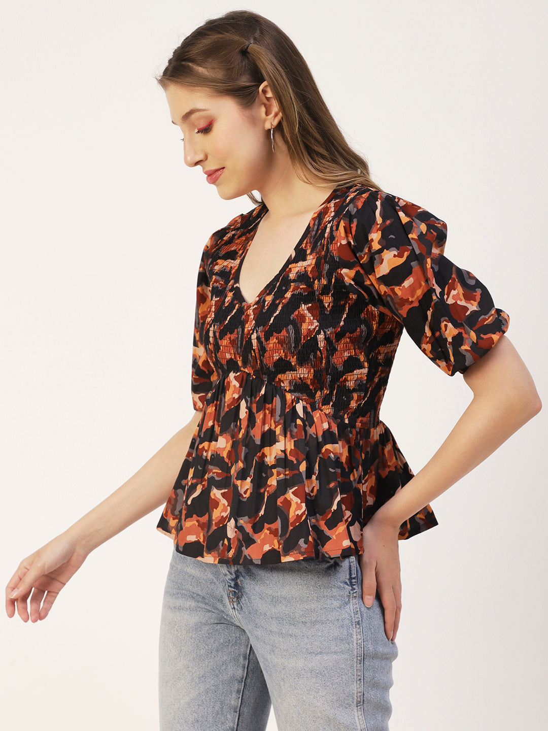 Smocked Elbow Sleeve Top