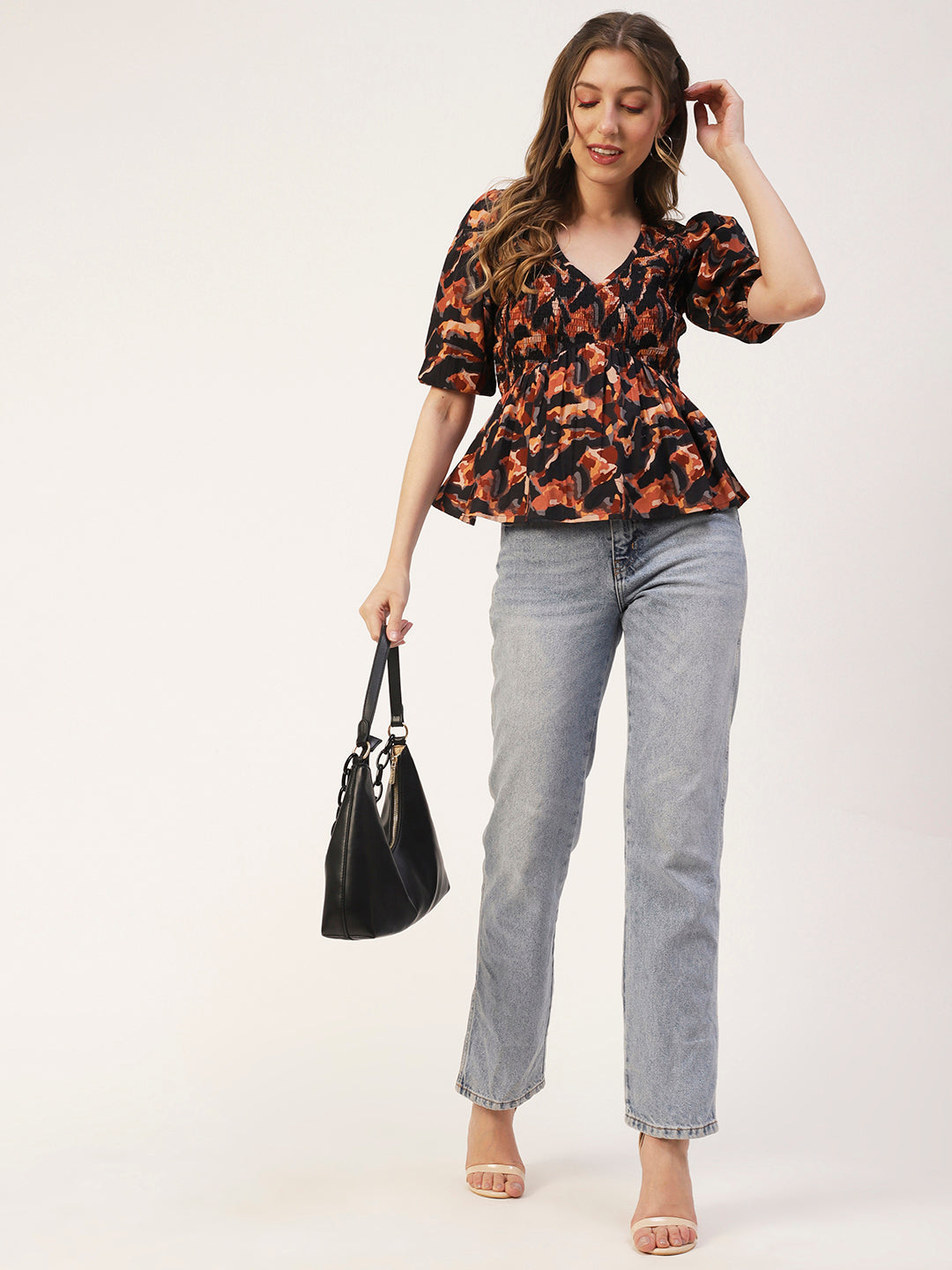Smocked Elbow Sleeve Top