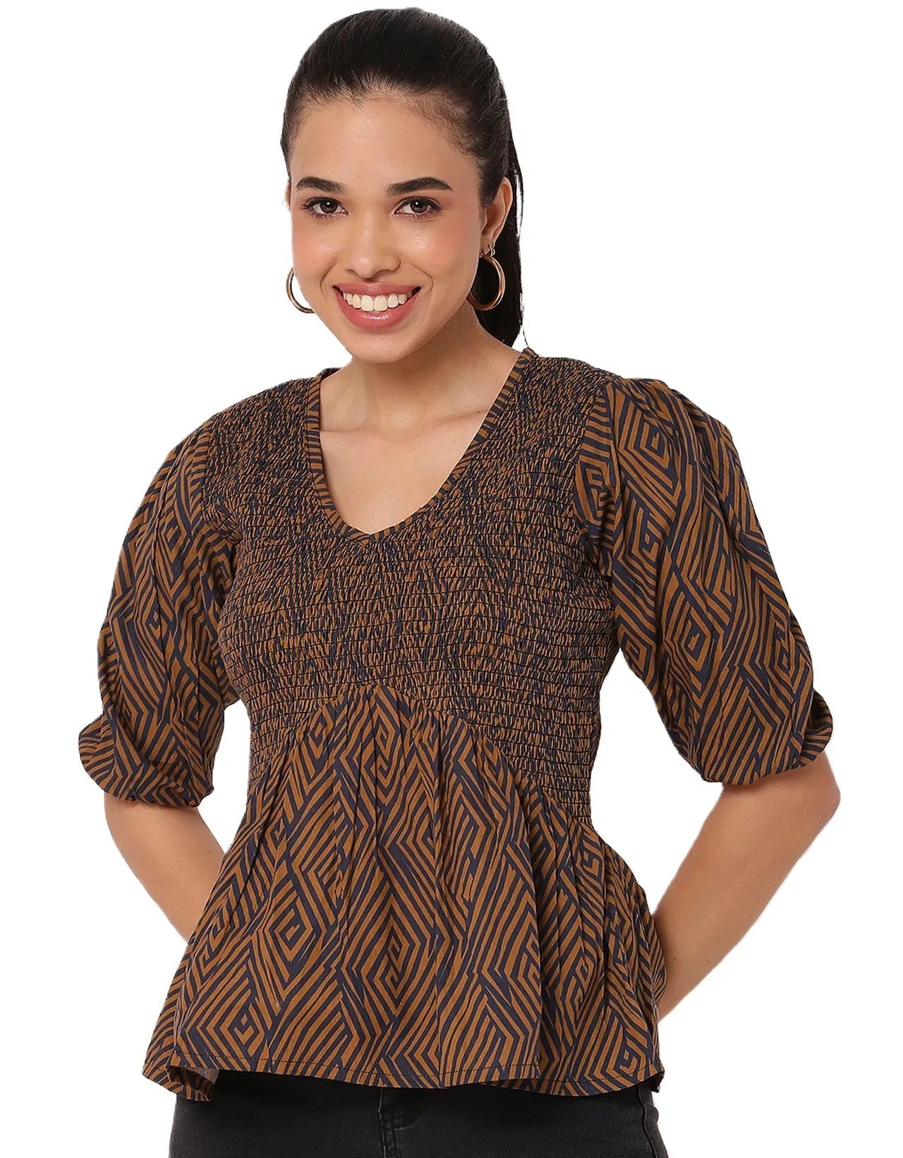 Smocked Elbow Sleeve Top