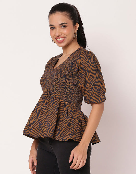 Smocked Elbow Sleeve Top