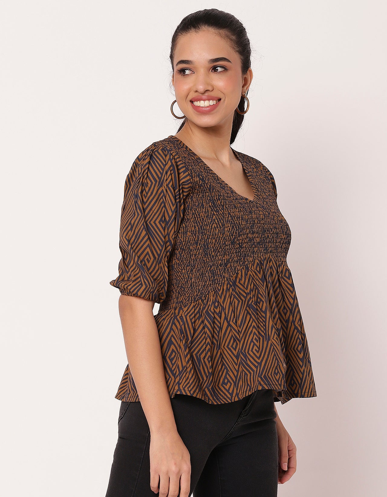 Smocked Elbow Sleeve Top