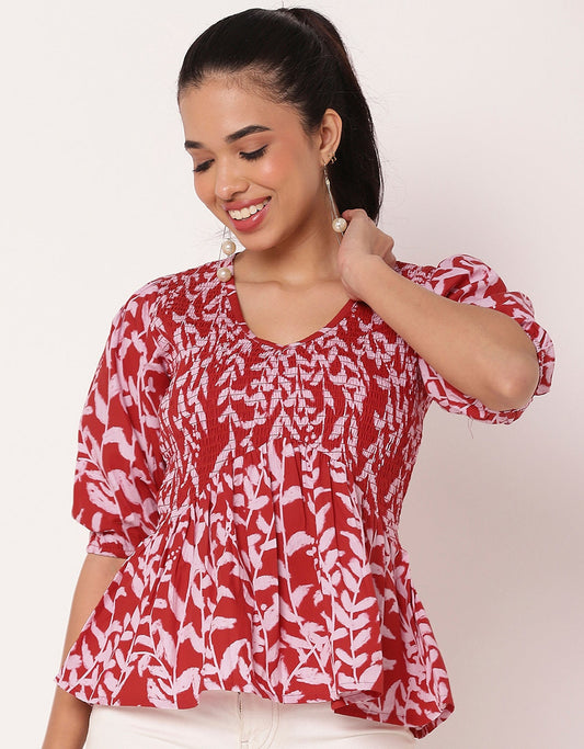Smocked Elbow Sleeve Top