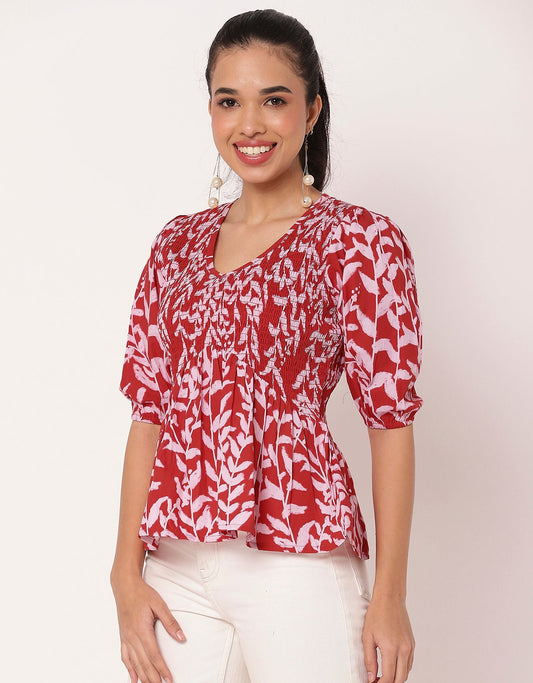 Smocked Elbow Sleeve Top