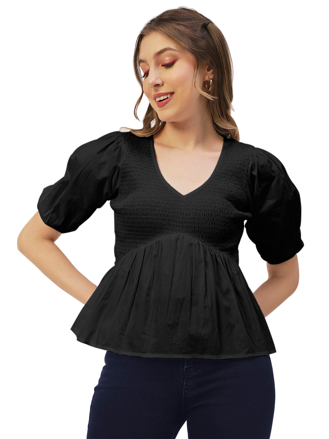 Smocked Elbow Sleeve Top