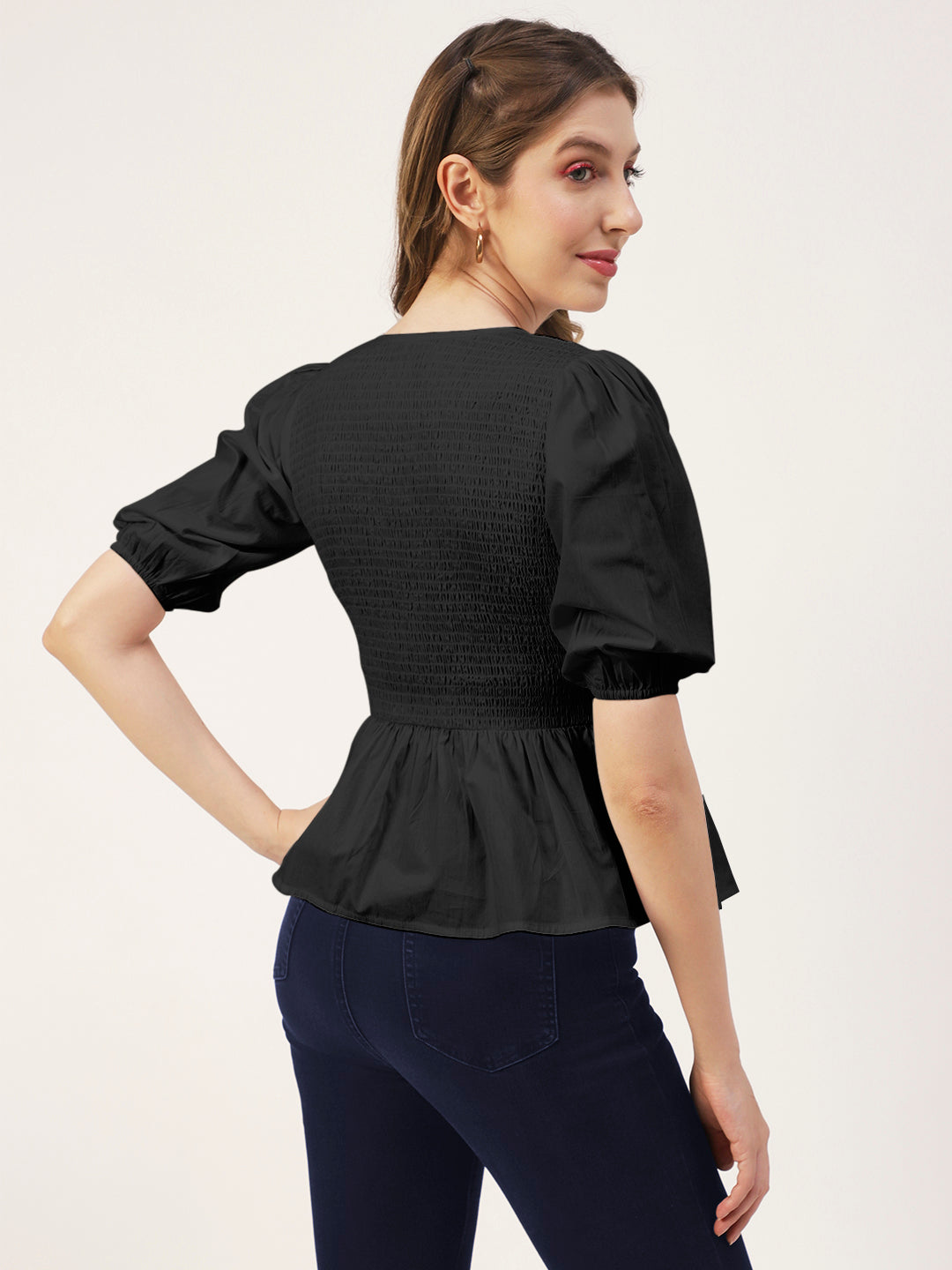 Smocked Elbow Sleeve Top