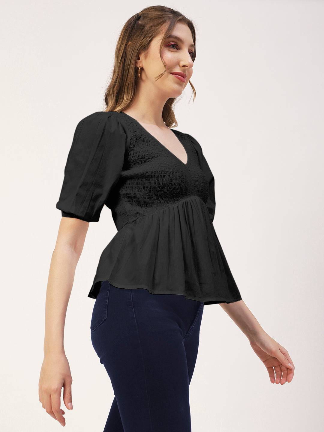 Smocked Elbow Sleeve Top