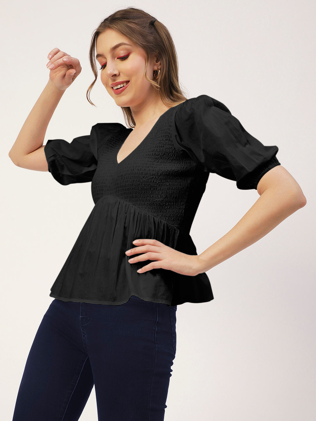 Smocked Elbow Sleeve Top
