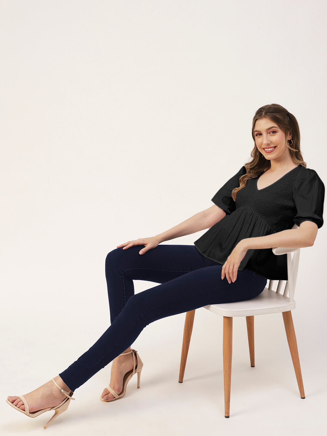 Smocked Elbow Sleeve Top