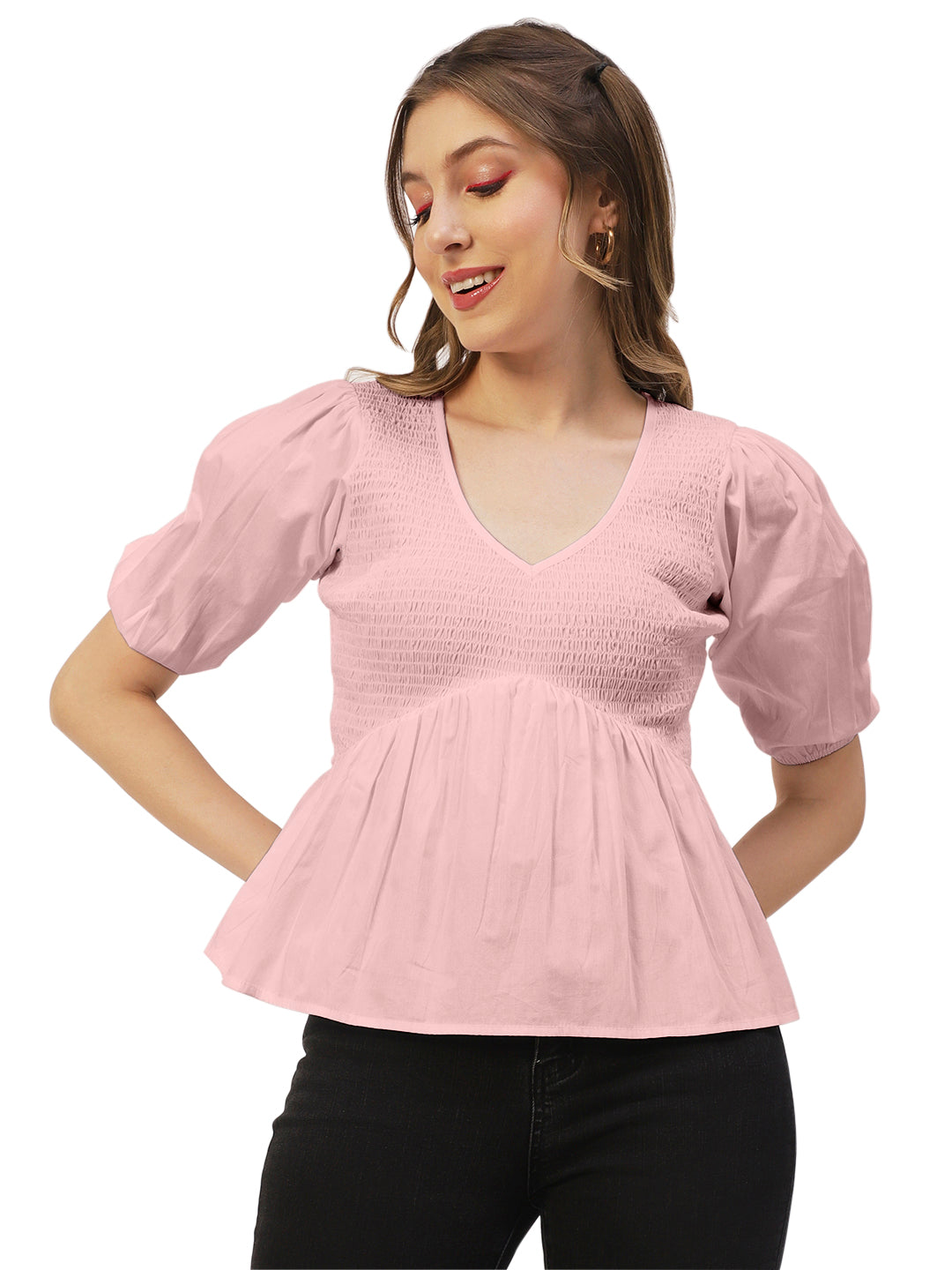 Smocked Elbow Sleeve Top