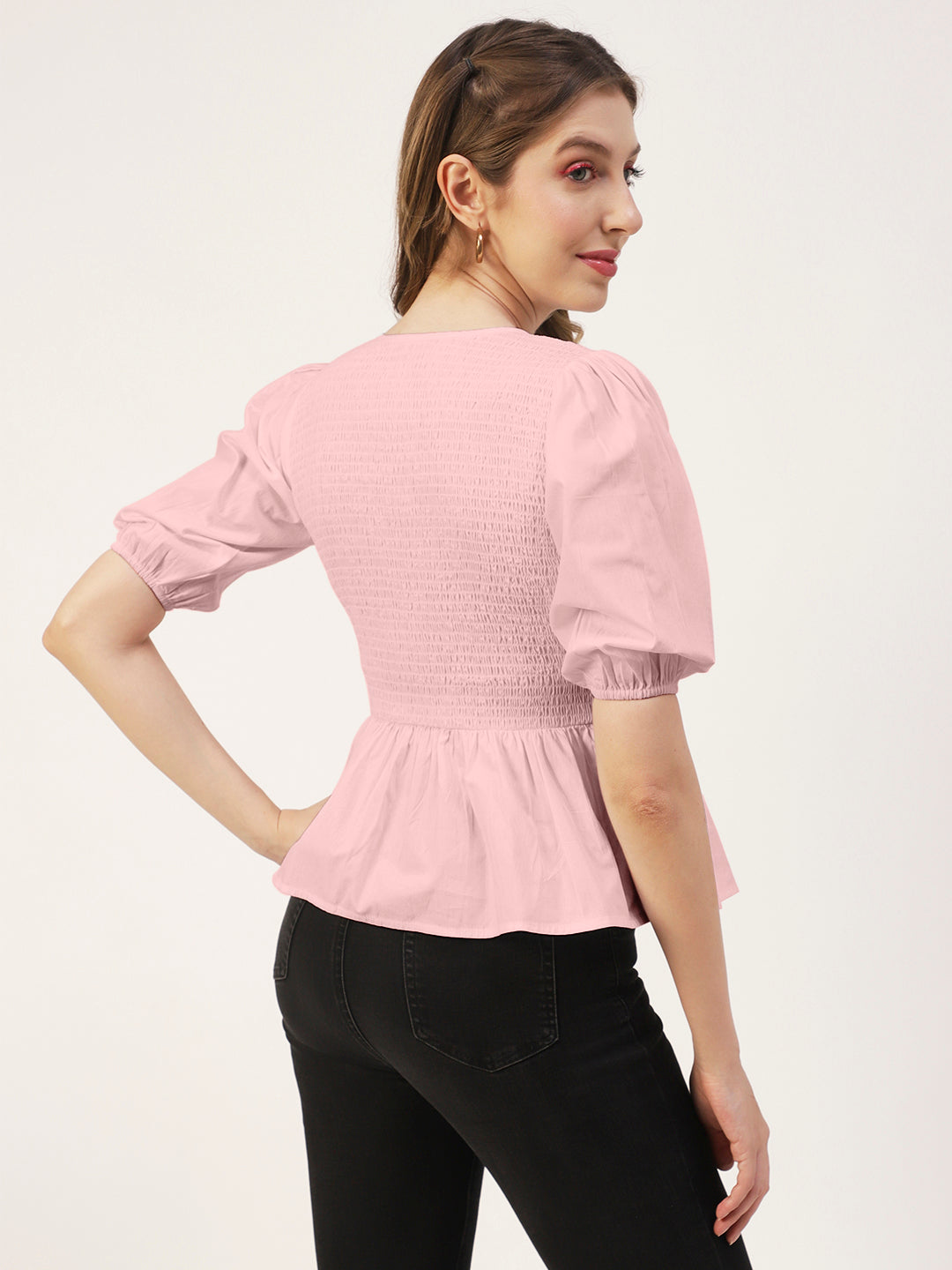 Smocked Elbow Sleeve Top