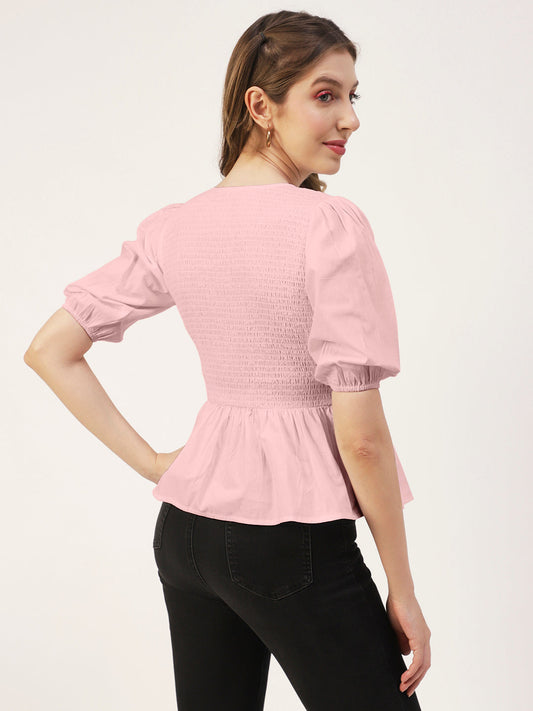 Smocked Elbow Sleeve Top