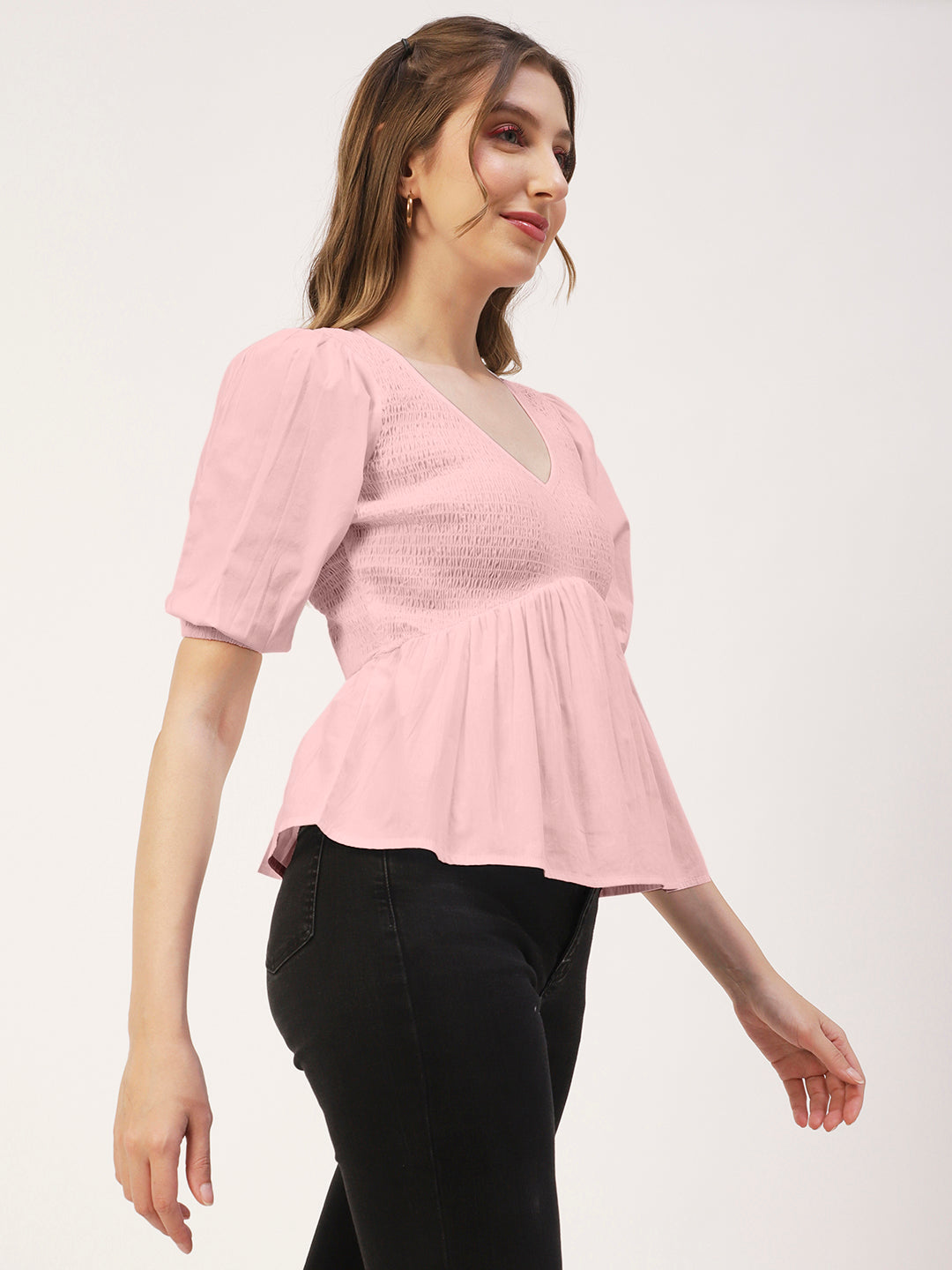 Smocked Elbow Sleeve Top