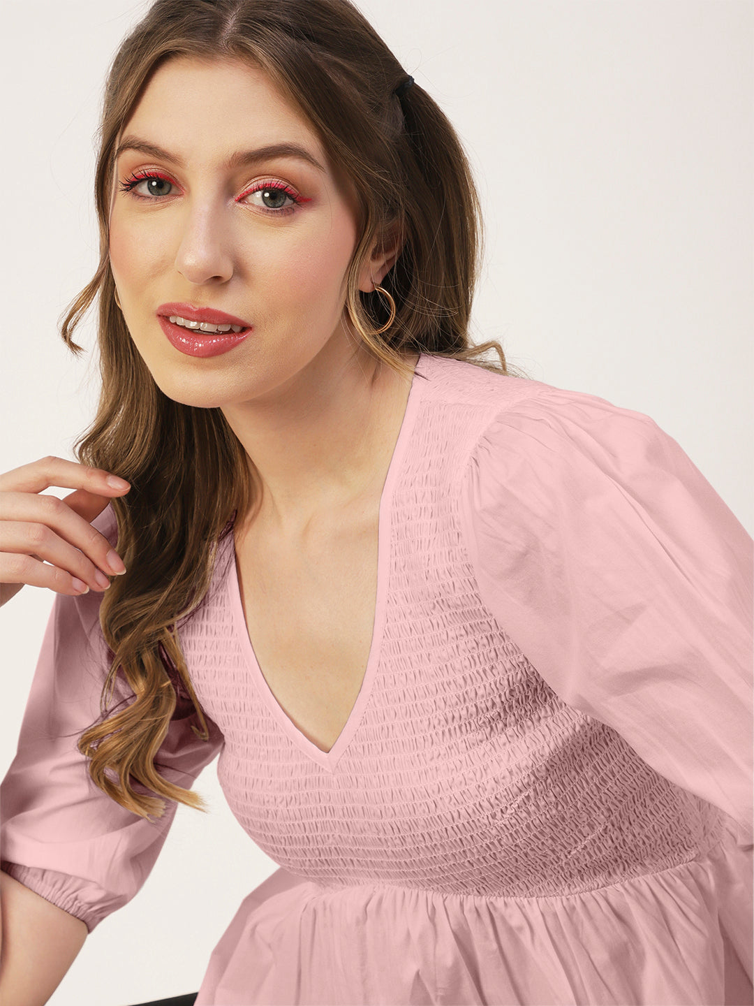 Smocked Elbow Sleeve Top