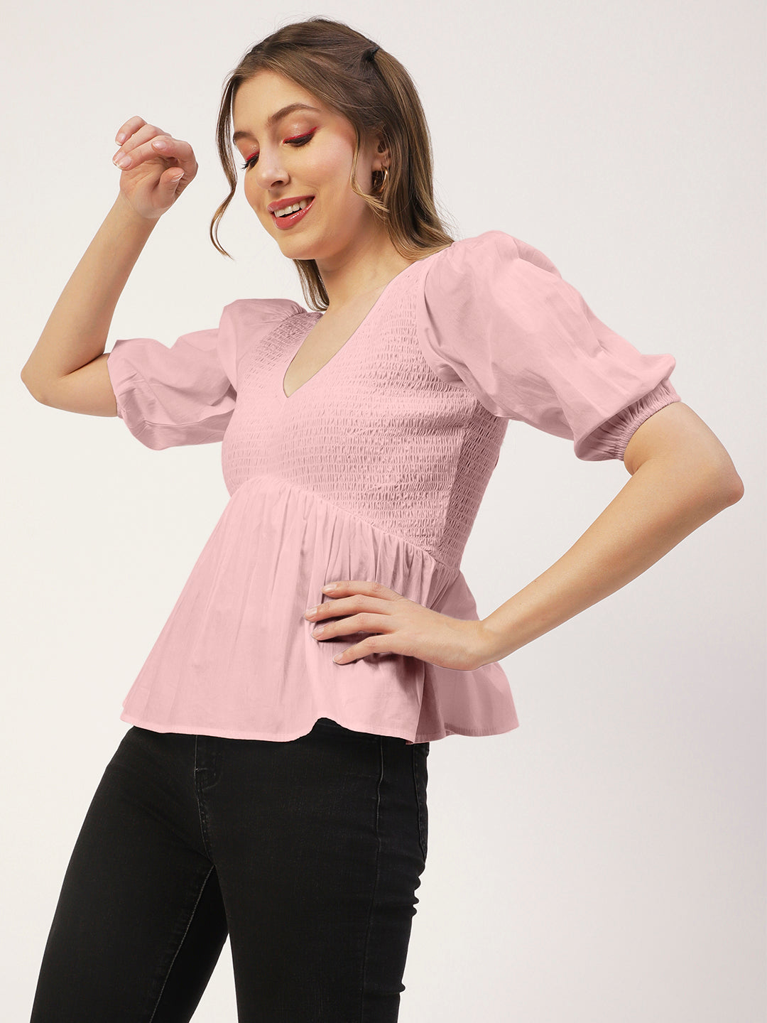 Smocked Elbow Sleeve Top