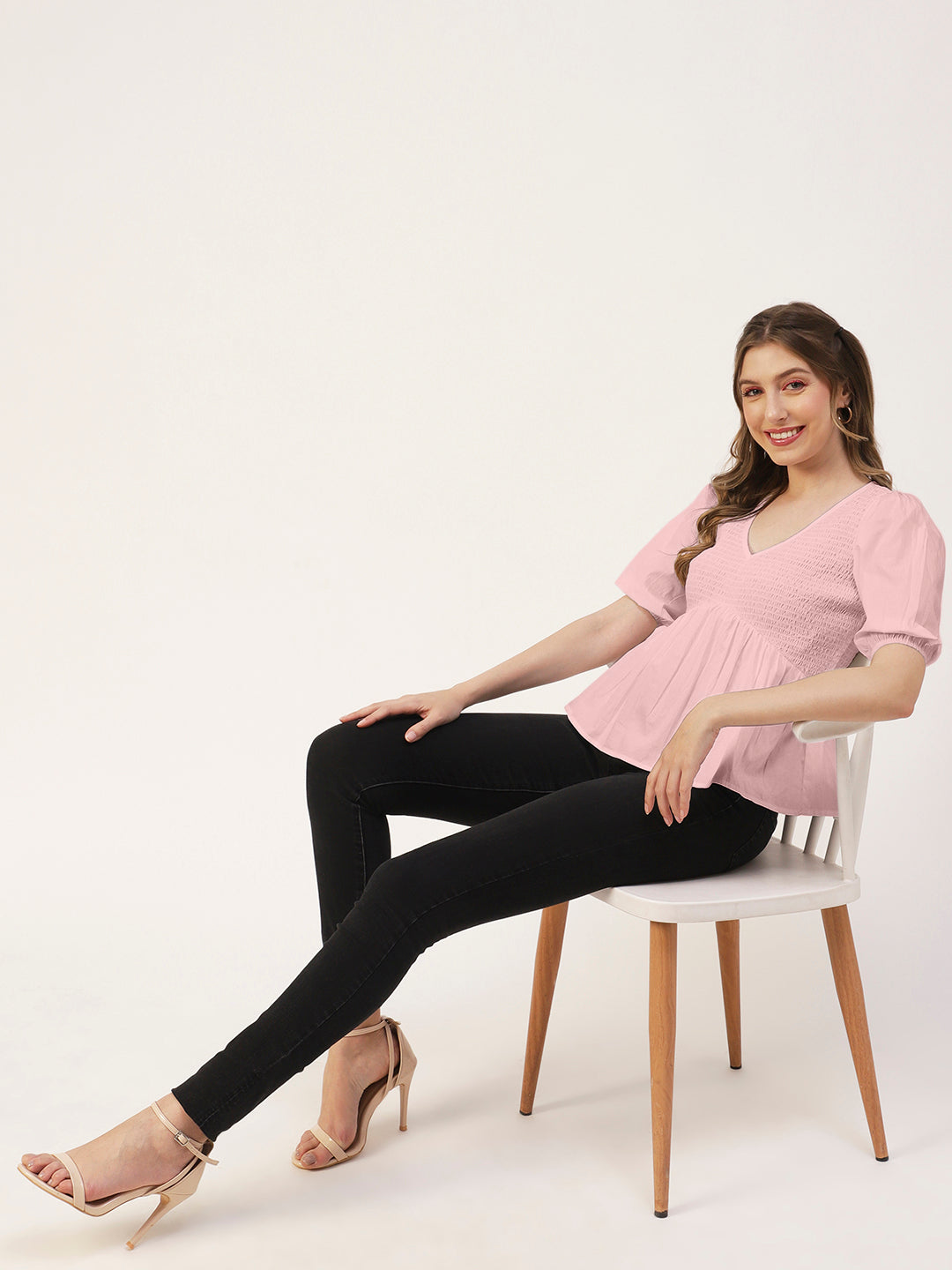 Smocked Elbow Sleeve Top