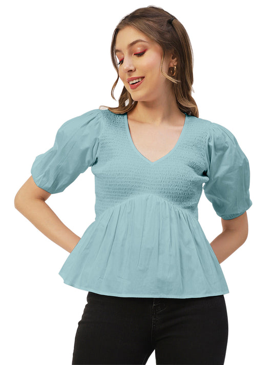 Smocked Elbow Sleeve Top