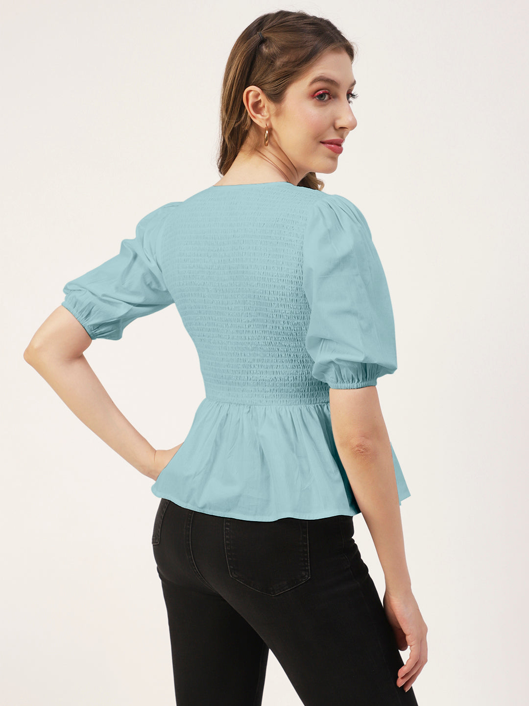 Smocked Elbow Sleeve Top