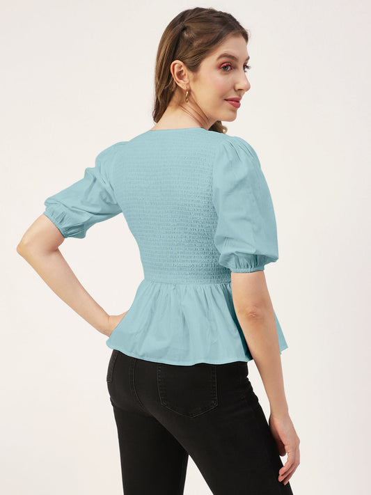 Smocked Elbow Sleeve Top