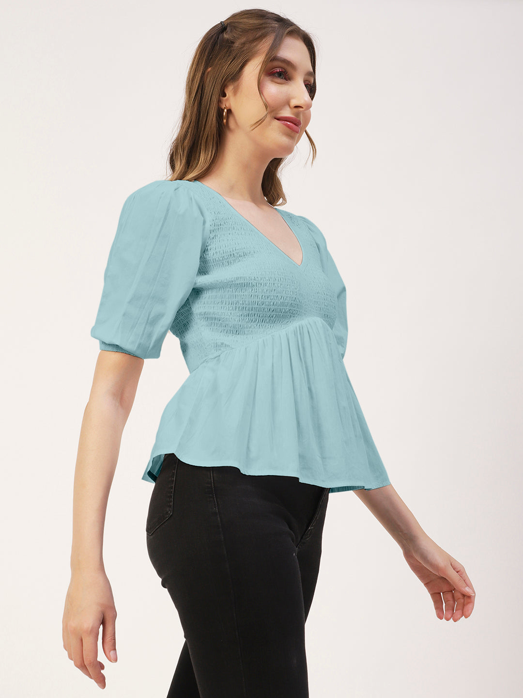Smocked Elbow Sleeve Top