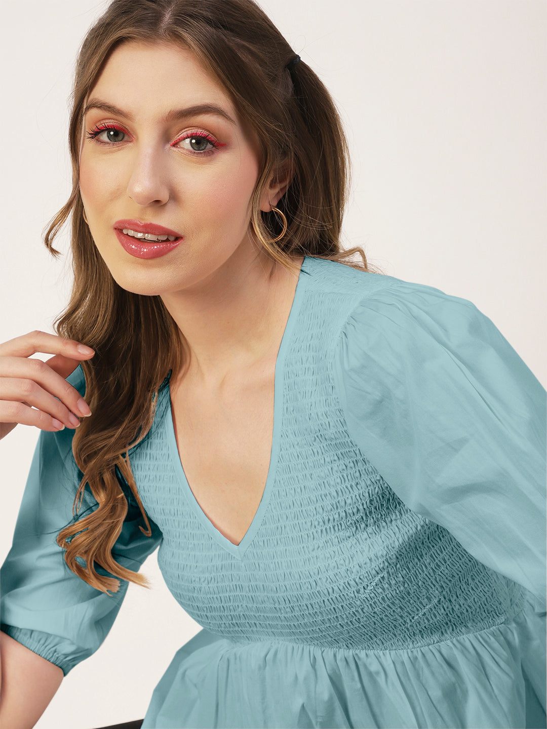 Smocked Elbow Sleeve Top