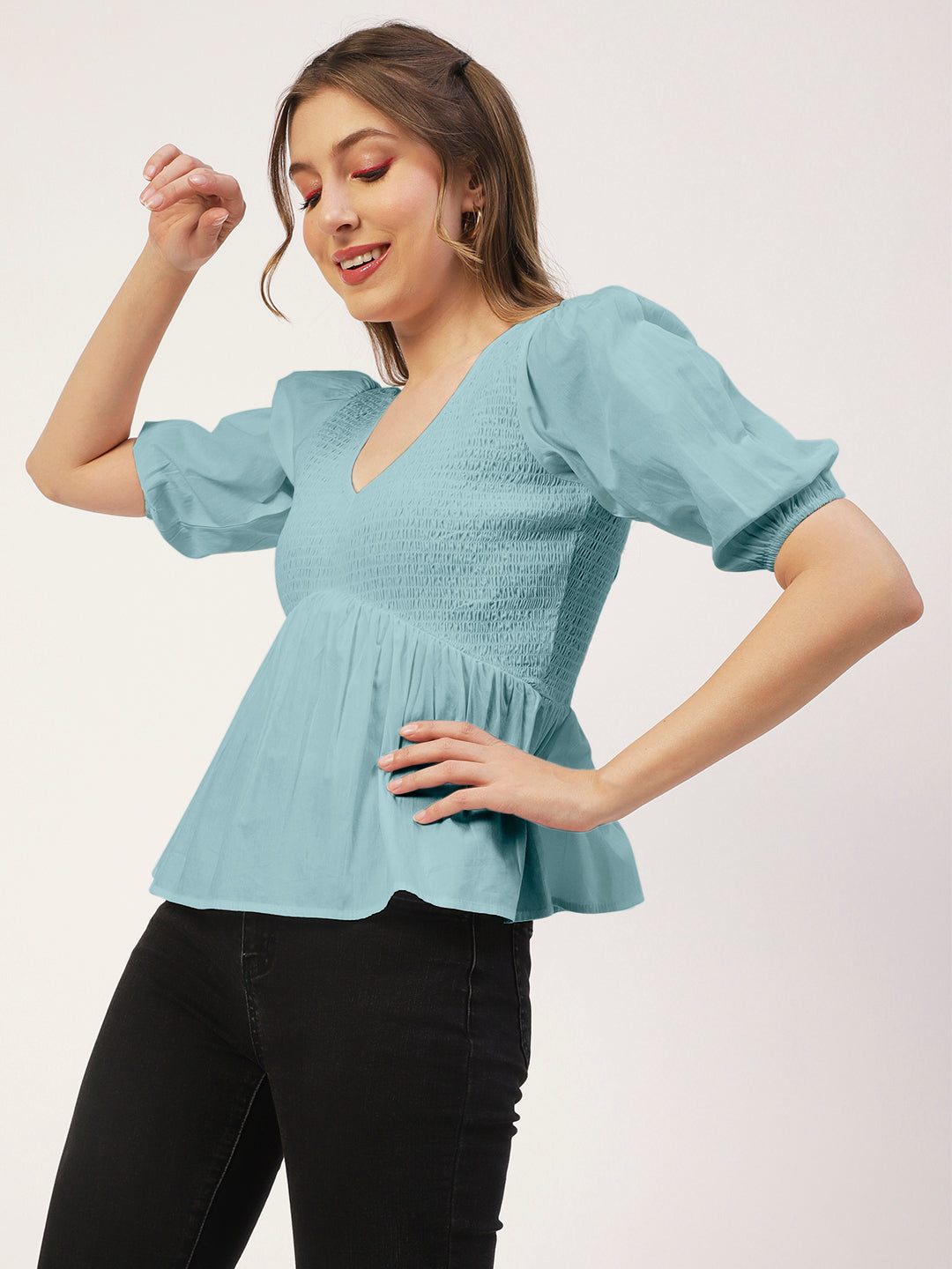 Smocked Elbow Sleeve Top