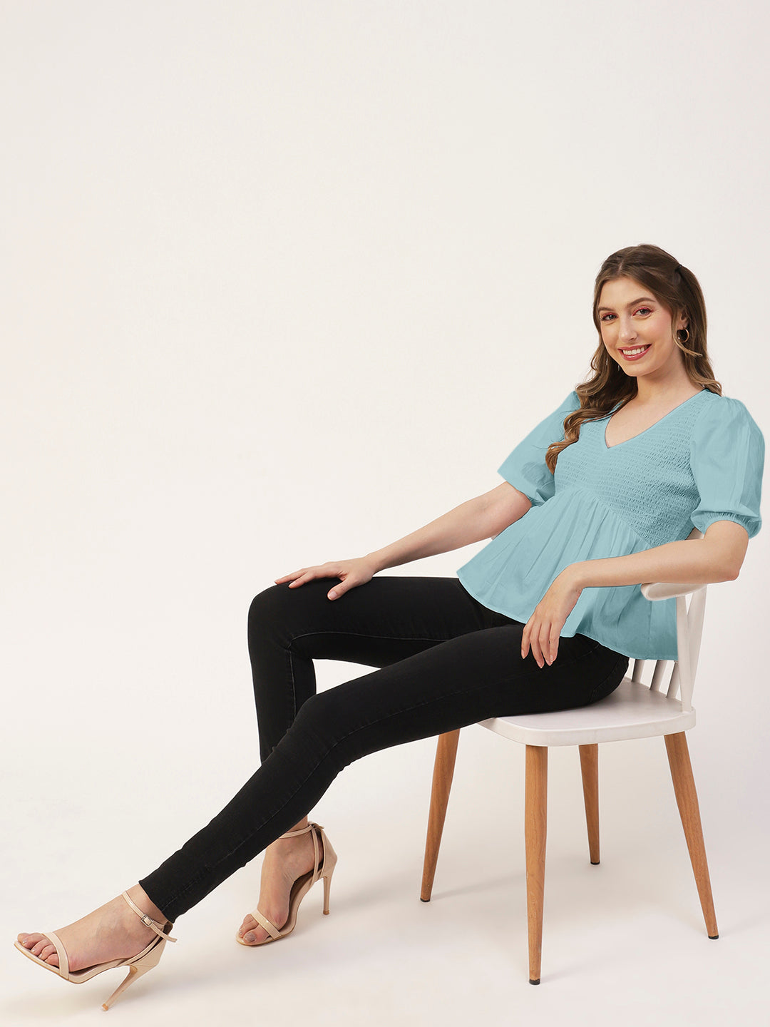 Smocked Elbow Sleeve Top